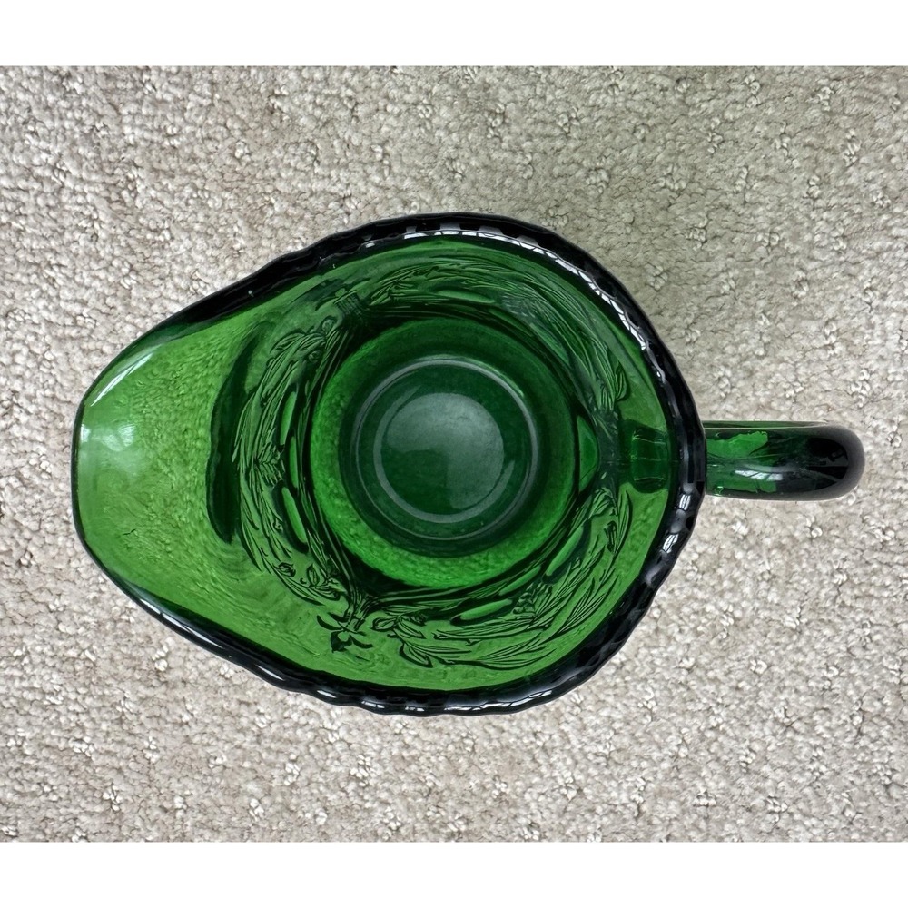 L.G. WRIGHT Opalescent Vaseline Uranium Glass Wreathed Cherry Creamer Pitcher - Picture 8 of 12